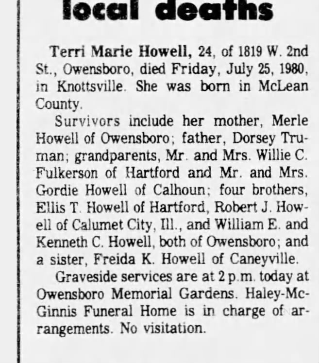 Obituary for Terri Marie Howell (Aged 24)