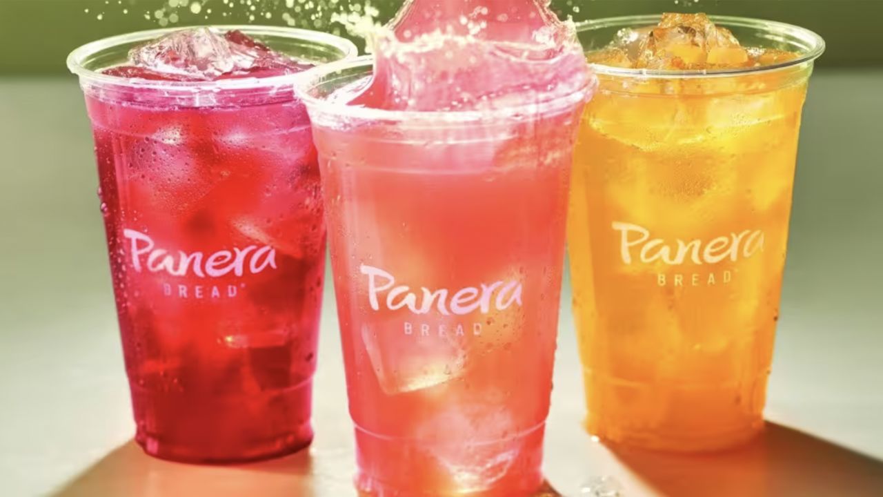 Panera's Charged Lemonades in Fuji Apple Cranberry, Strawberry Lemon Mint, and Mango Citrus.