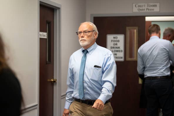Charlie Hibbs, husband of the victim, leaves the courtroom after the preliminary hearing for Robert Atkins who is accused in the 1991 murder and arson of Joy Hibbs, 35, of Bristol Township on Wednesday, Sept. 21, 2022.