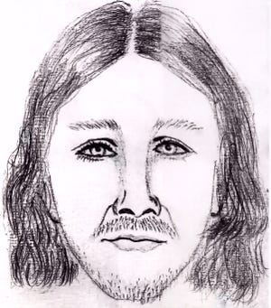 A police sketch of the suspect in the Oct. 1,1982, shooting death of Morris Catholic High School junior Christopher Thomas. Thomas, 16, of Boonton Township, was killed at Rockaway Townsquare mall near the movie theater entrance prior to a screening of The Rocky Horror Picture Show. The suspect may have been wearing a wig, police say.
