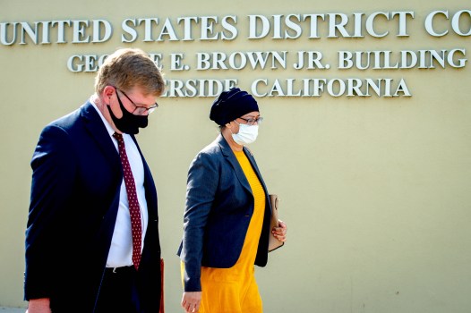 Rafia Sultana Shareef, also known as Rafia Farook, mother of San Bernardino shooter Syed Rizwan Farook, leaves the U.S. District courthouse with her attorney Charles Swift following her sentencing hearing in downtown Riverside on Thursday, Feb. 11, 2021. Farook, who was found guilty of destroying evidence, was sentenced to three years probation and six months home confinement.  Syed Rizwan Farook along with his wife, Tashfeen Malik, carried out the terrorist attack in San Bernardino on Dec. 2, 2015. (Photo by Watchara Phomicinda, The Press-Enterprise/SCNG)