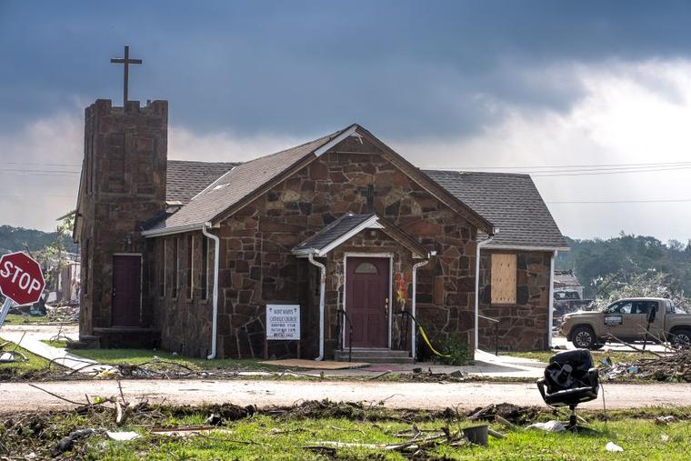 A powerful tornado hit St. Mary's Catholic Church in rural Barnsdall, Oklahoma, on May 6.