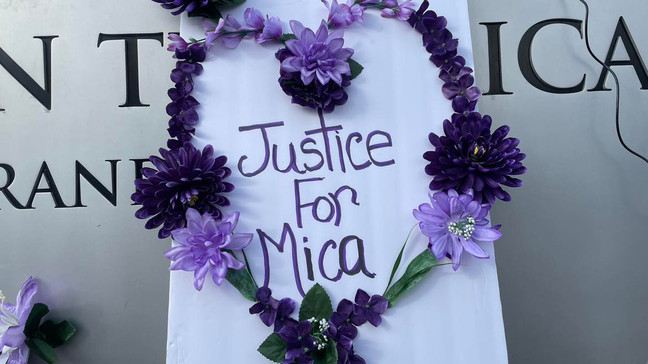 Multiple memorials were held in the Grand Strand Sunday to honor Mica Miller, a 30-year-old Myrtle Beach woman who died at Lumber River State Park in Robeson County last week. Loads of people stood out front Solid Rock Church Sunday morning holding signs and wearing shirts that read 'Justice for Mica.' (Credit: Jenna Herazo/WPDE)'Justice for Mica.' (Credit: Jenna Herazo/WPDE)