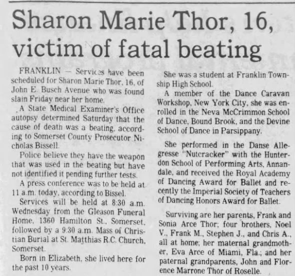 NJ cold case: Franklin High School student Sharon Thor killed in 1982