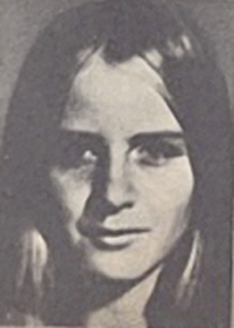 black and white photo of murder victim Carolyn N Davis, young features, long hair parted down the middle