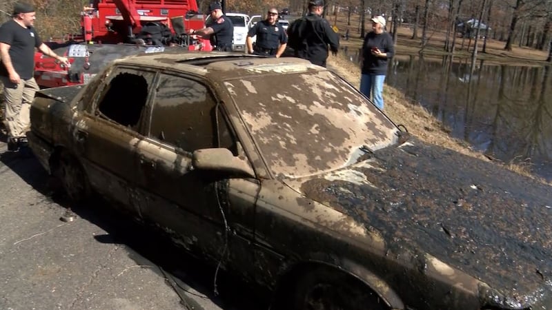 Volunteers pulled this car out of a private lake at Texarkana, Texas, on Feb. 5, 2024. Turns...
