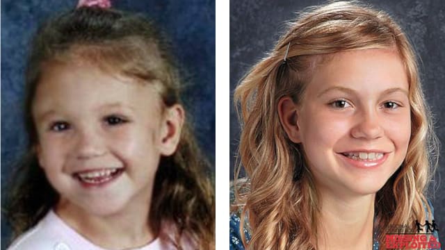 Age progression photo from National Center for Missing and Exploited Children shows HaLeigh Cummings on the left at age 5. On the right, what she's believed to look like at age 16.