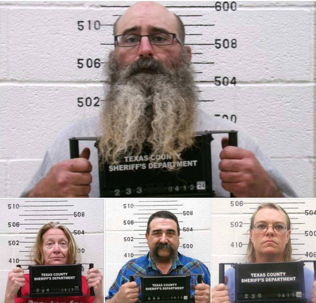Counterclockwise from top-43-year-old Tad Bert Cullum; 54-year-old Tifany Machel Adams, 50-year-old Cole Earl Twombly, and 44-year-old Cora Twombly -photos Oklahoma State Bureau of Investigation