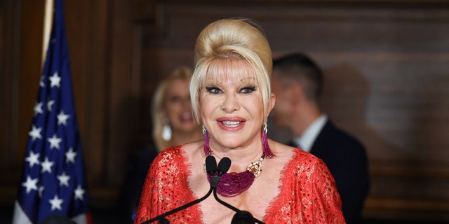 Ivana Trump announces the new Italiano Diet to stay healthy and fight obesity at the Oak Room at the Plaza Hotel on June 13, 2018, in New York. Ivana Trump, the first wife of Donald Trump, has died in New York City, the former president announced on social media Thursday. (AP)