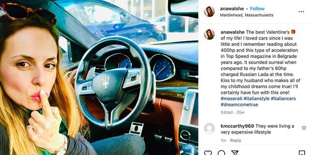 Ana Walshe appears to praise her husband, Brian, in a 2019 Instagram post for buying her a Maserati.