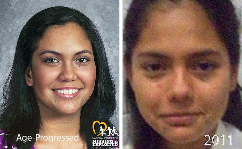 On Tuesday, Oct. 3, 2023, FBI Omaha shared an age-progressed photo, left, of Cindy Valle, an...