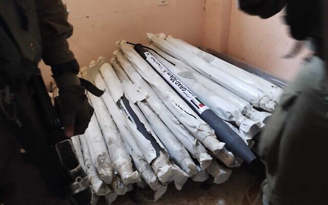 Dozens of rockets found by Israeli troops inside a residential home in northern Gaza, December 2, 2023. (Israel Defense Forces)